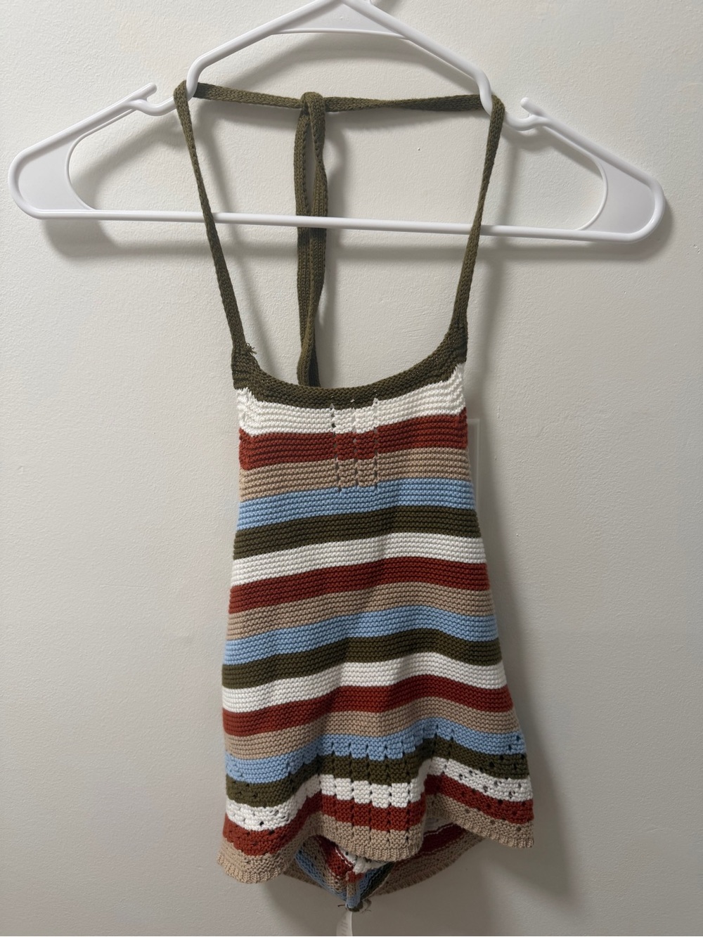 Garage Striped Multicolor Crochet Halter Top